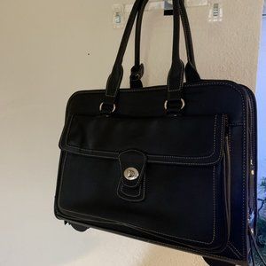 Samsonite Leather Rolling Briefcase Suitcase Carry Travel Office Black Laptop